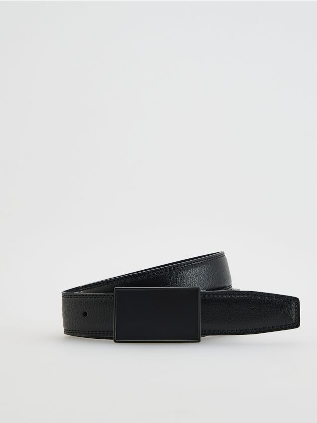 Reserved - Skórzany pasek z klamrą - czarny