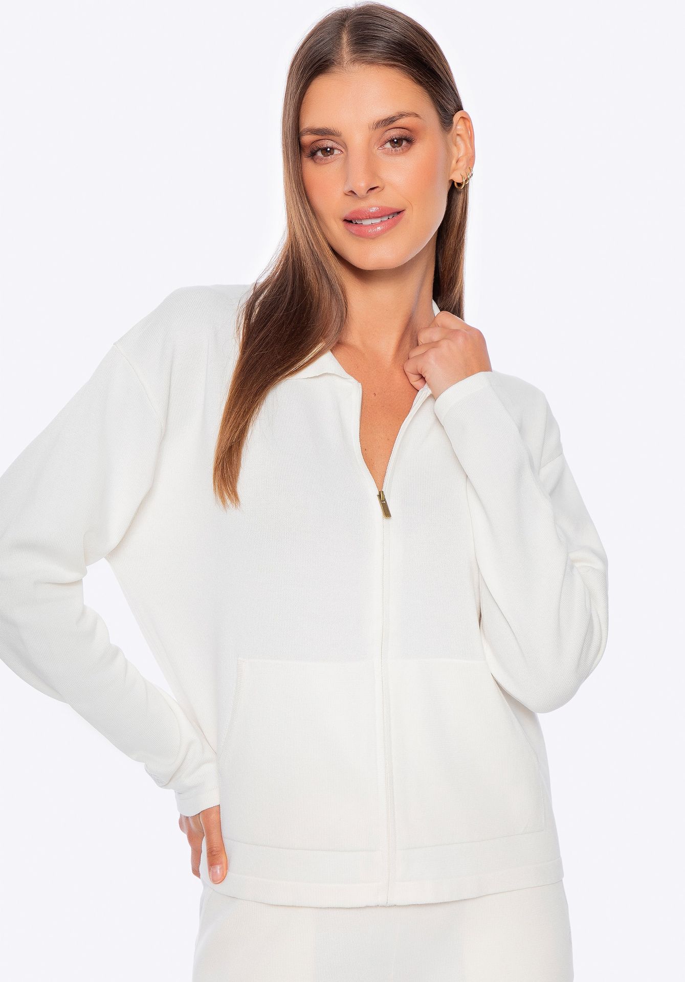 Rozpinana bluza damska kremowa