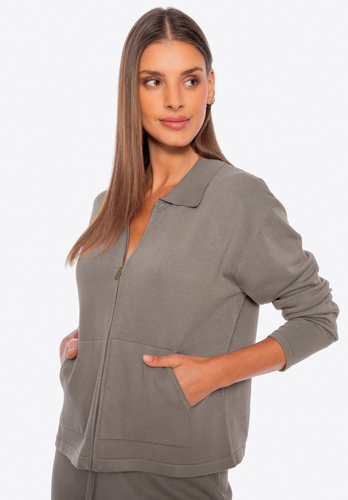 Rozpinana bluza damska ciemny beż