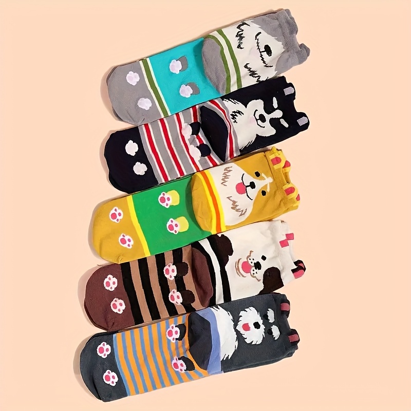 TEMU Damskich Skarpetek z Wzorem , Pomeranian, Shih Tzu i Pudel - Oddychające, Średniej Długości/Kostki, Paski i Jednolite Kolory, Czubki Palców,