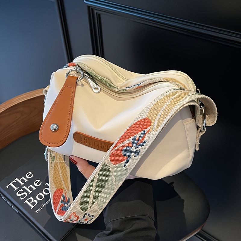 TEMU Stylowa, Trwała Nylonowa Torba Damska na Ramię z Regulowanym Paskiem, Wielokomorową i Kieszeniami na Zamek – Lekki Design do Pracy, Zakupów,