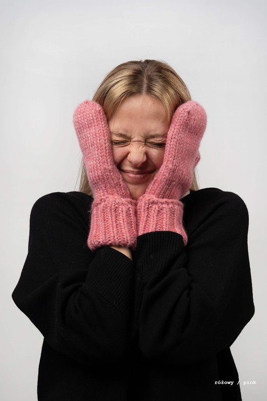 Rękawiczki PŁOMYKÓWKI Różowy - Puchate Ciepłe na 2 Palce Onesize