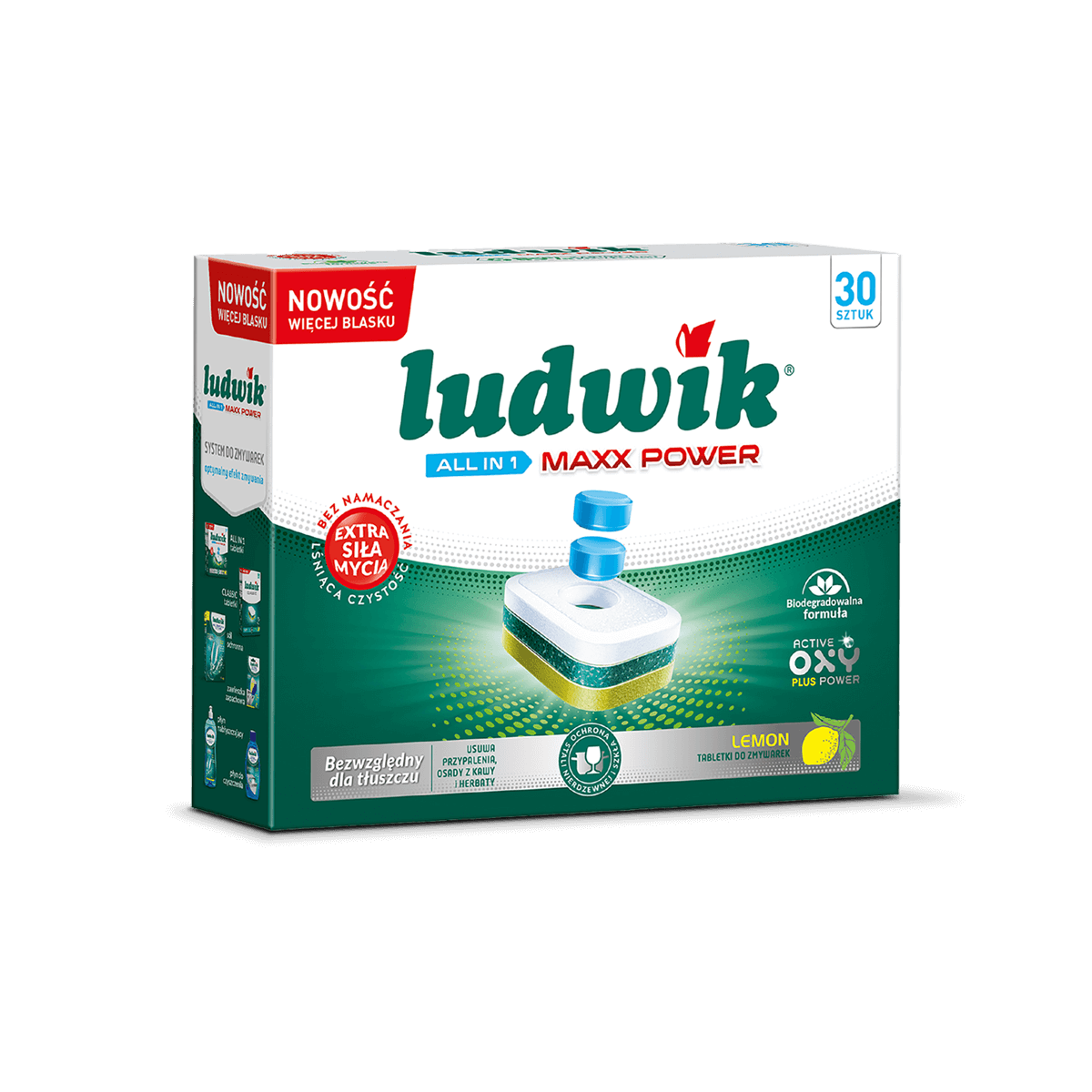 Ludwik tabletki do zmywarek ALL IN 1 MAXX POWER LEMON - 30 szt.