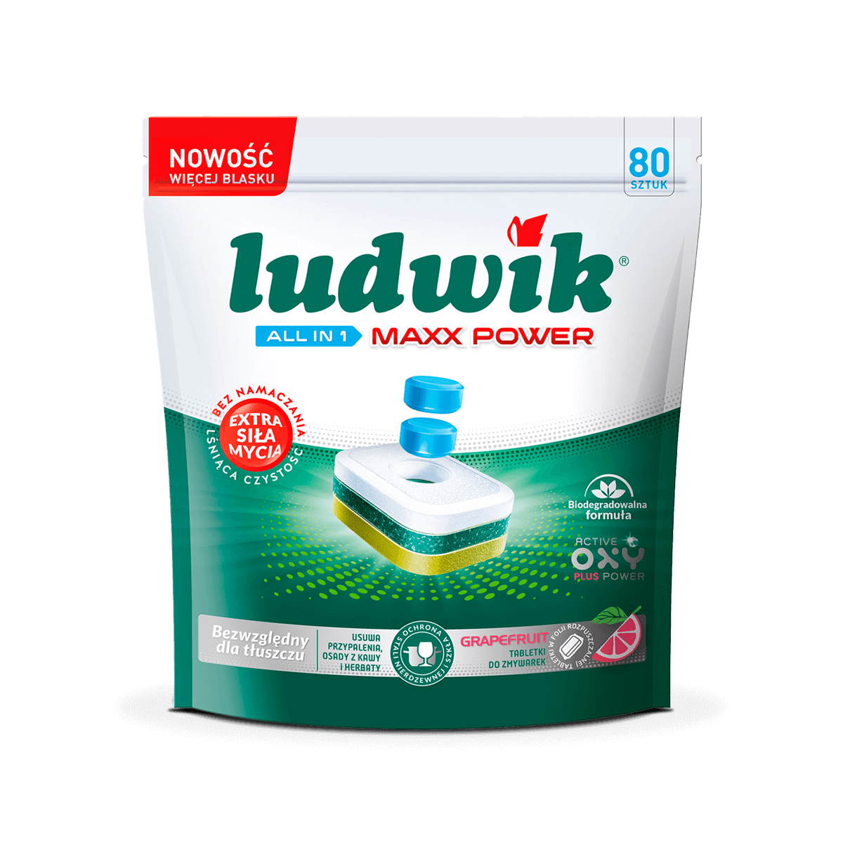 Ludwik tabletki do zmywarek GRAPEFRUIT MAXX POWER ALL IN 1 Doypack 80 szt.