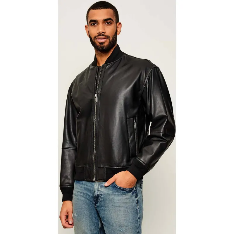 BOSS ORANGE Skórzana kurtka bomber Jobrice Straight fit