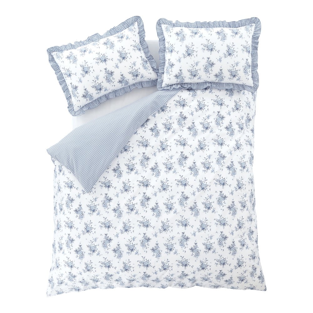 Biało-niebieska pościel dwuosobowa 230x220 cm Lucie Floral Frill – Catherine Lansfield