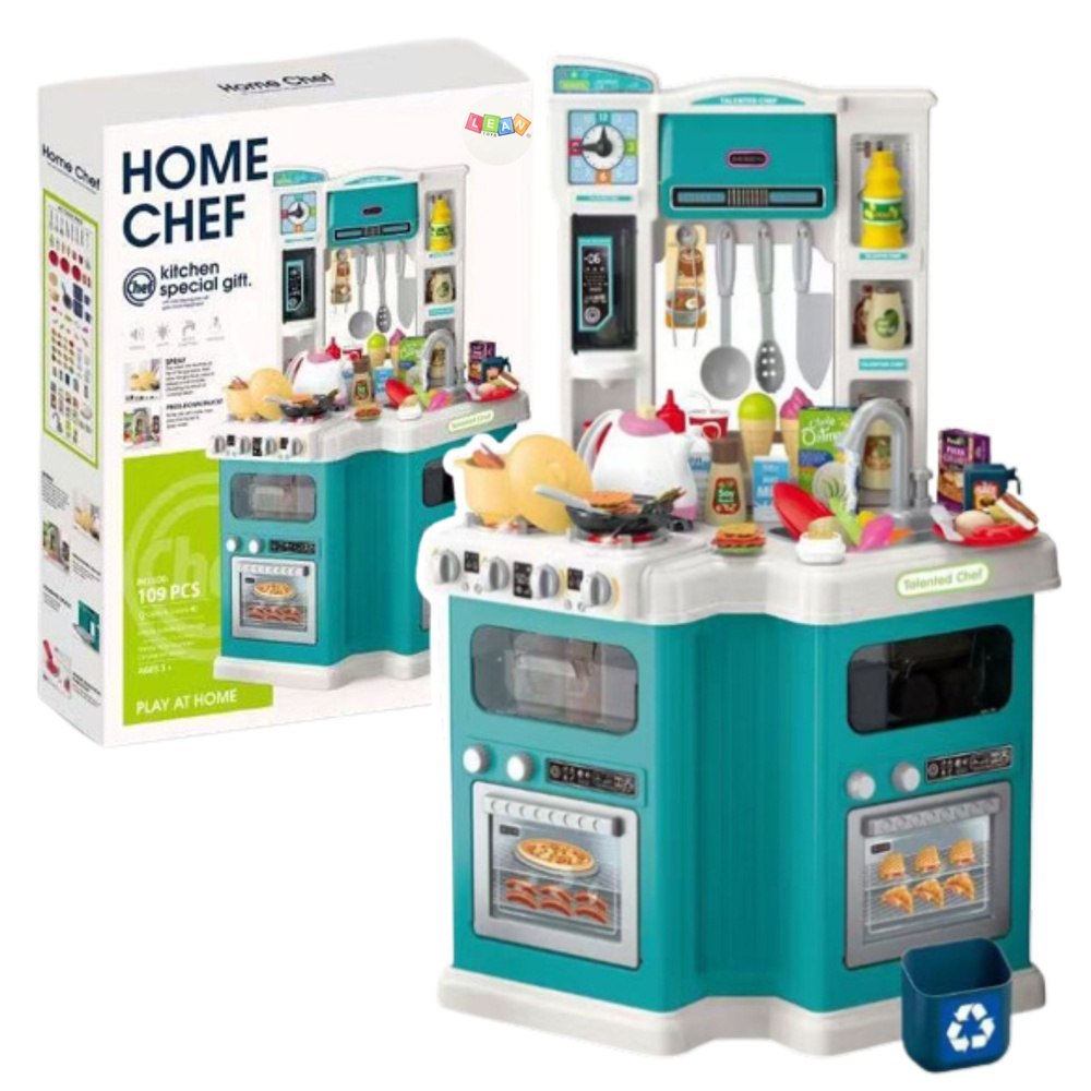 Duża Kuchnia Dla Dzieci Home Chef Dźwięki Gotowania Akcesoria 109 el. LEAN Toys