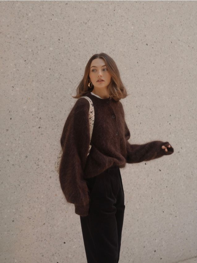 Reserved - Kardigan z moherem - ciemnobrązowy