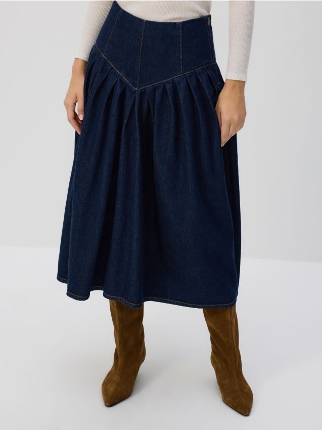 Reserved - Jeansowa spódnica midi - granatowy