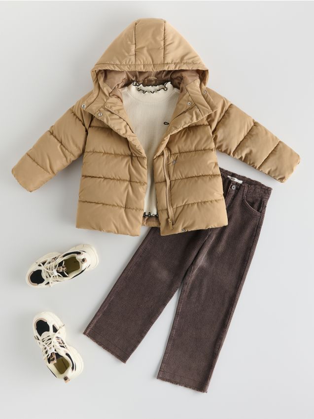 Reserved - Wodoodporna kurtka z kapturem - beżowy