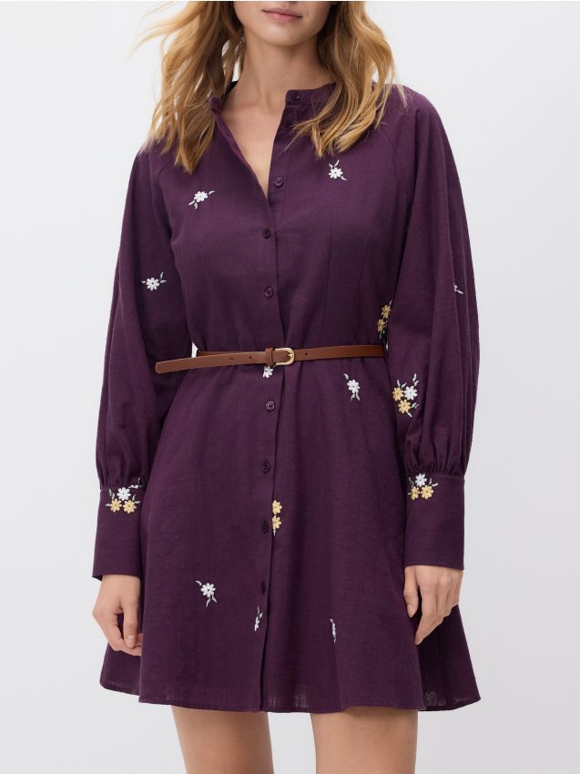 Reserved - Sukienka z haftem - bordowy