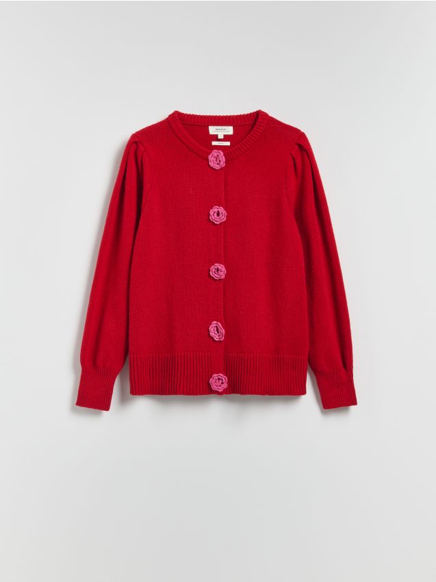 Reserved - Kardigan z różą - pastelowy róż