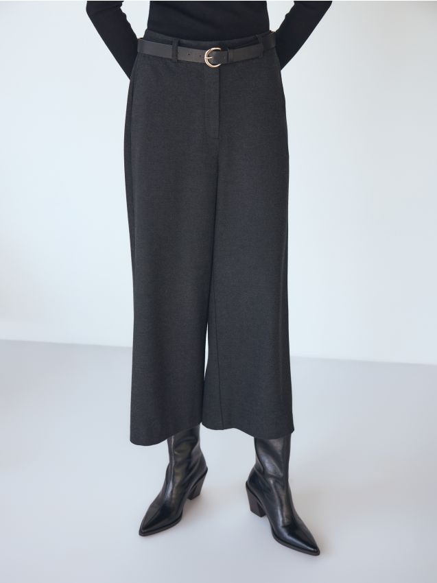 Reserved - Spodnie culotte z paskiem - czarny