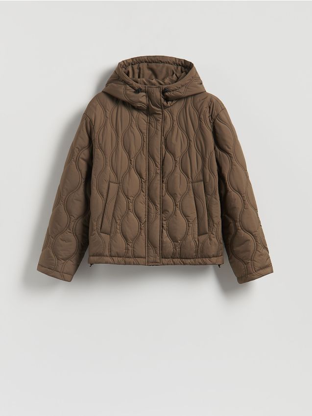 Reserved - Pikowana kurtka - oliwkowy