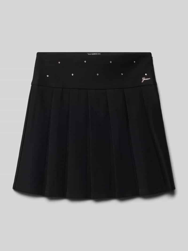 top Spódnica plisowana z obszyciem ozdobnymi kamieniami i aplikacją z logo