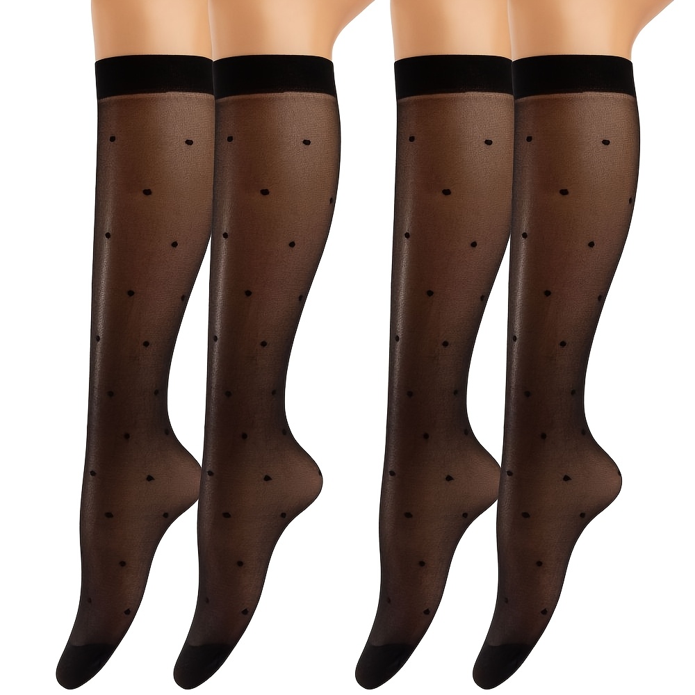 TEMU Dwie pary kobiecych przezroczystych nóg do kolan z luksusowymi wzorami kwiatowymi, eleganckie, buty do kolan w klasycznym czarno-białym, wygodne