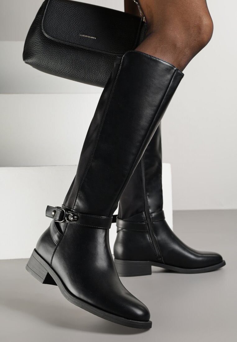 Czarne Kozaki Oficerki z Klamrami Tiovelda