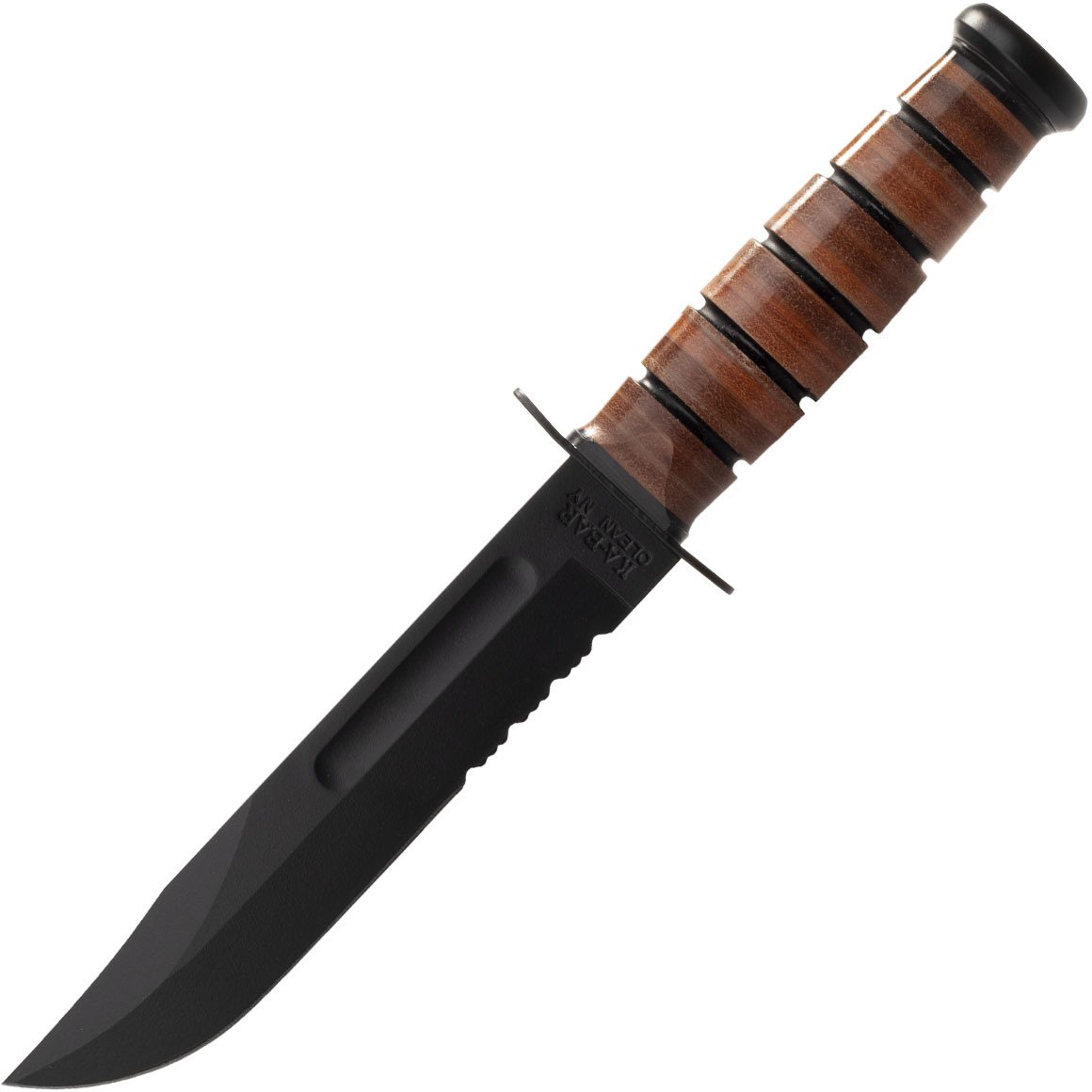 KA-BAR USMC Nóż z ostrzem stałym, skórzana pochwa, ząbkowane ostrze 1218