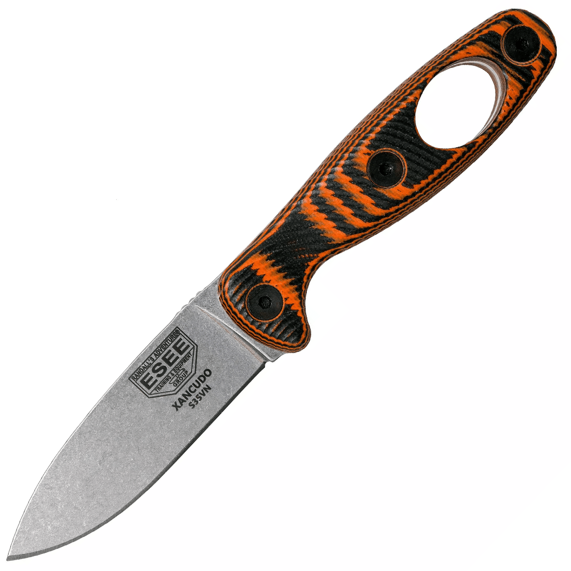 ESEE, Xancudo S35V, pomarańczowo/czarna rękojeść G-10 3D z otworem, czarna pochwa XAN1-006