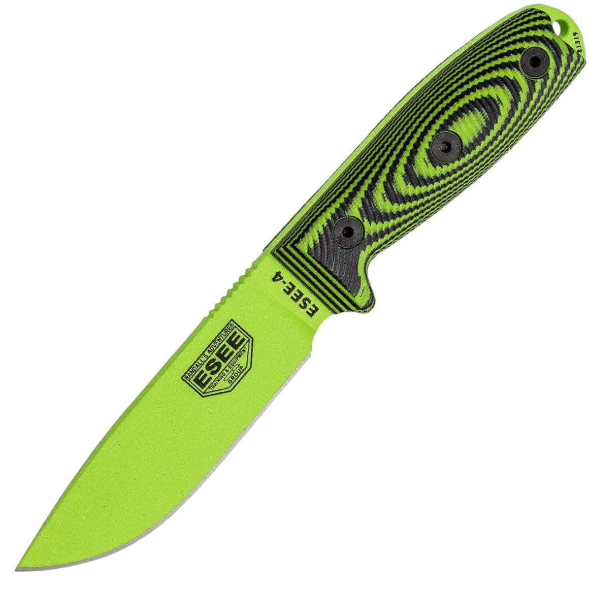 Nóż survivalowy ESEE Model 4 Venom Green Blade 3D Neon Green-Black G10, czarna pochwa + klips do pas