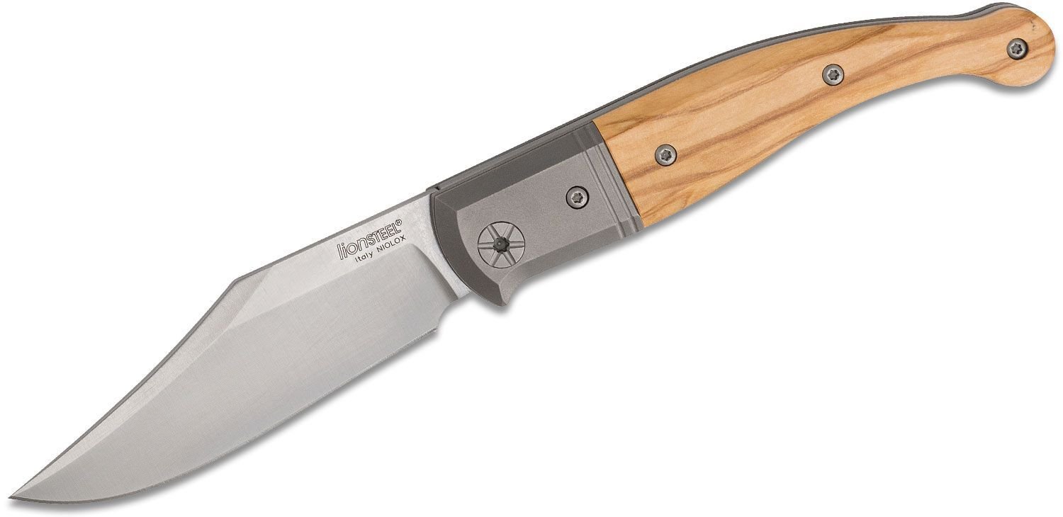 Lionsteel Gitano ostrze Niolox, Rękojeść z drewna oliwnego, Tytanowy bolster i linery GT01 UL