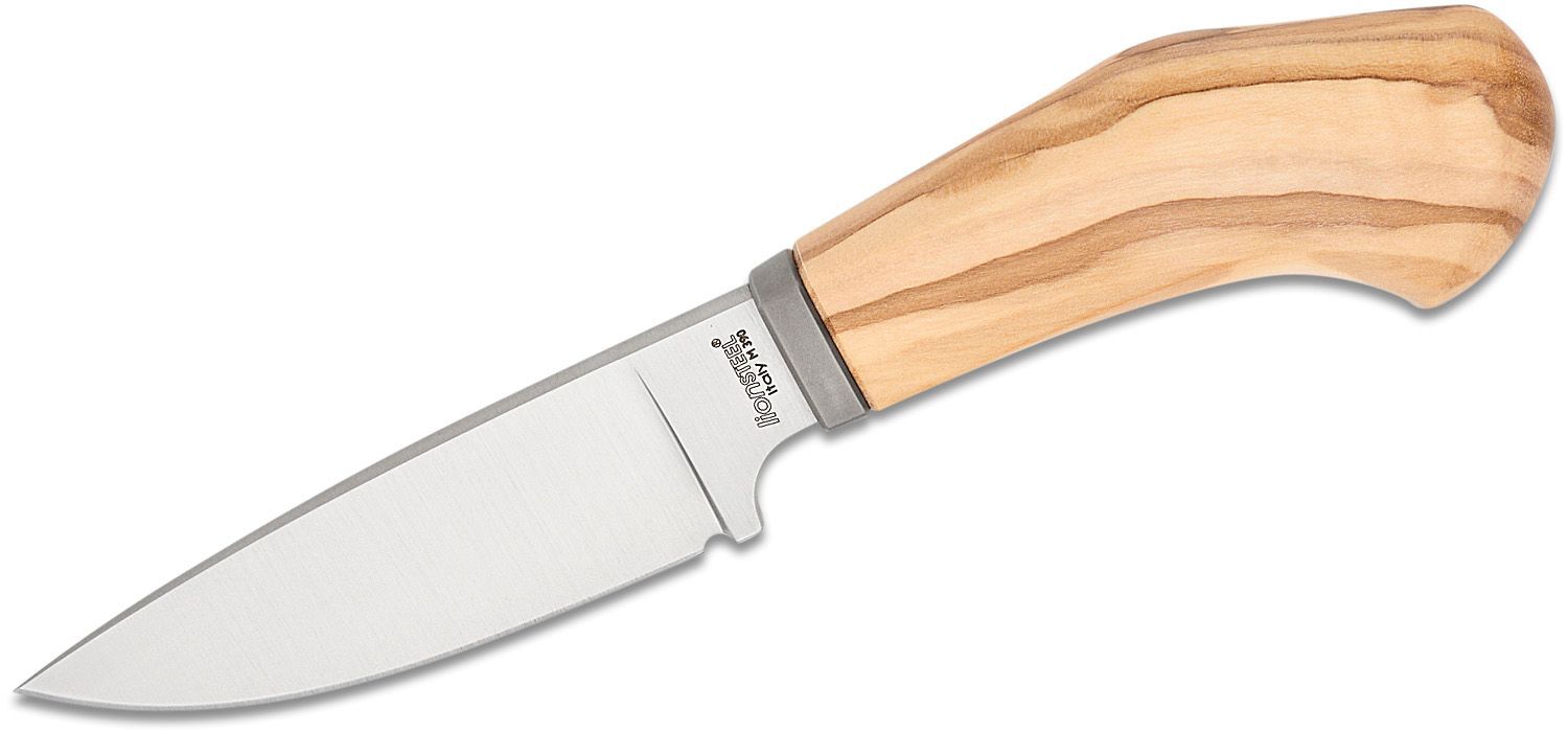 Lionsteel Nóż stały ostrze m390, rękojeść z drewna oliwnego, tytanowa osłona, skórzana pochwa WL1 UL
