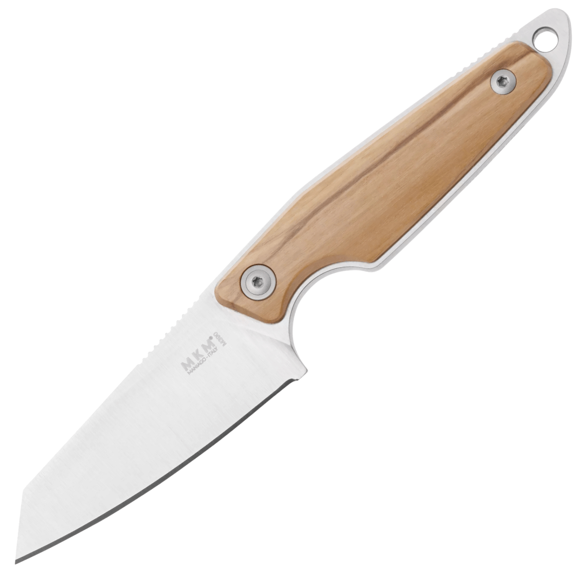 MKM MAKRO 2 – M390 SATIN SHEEPSFOOT Nóż stały, RĘKOJEŚĆ Z DREWNA OLIWKOWEGO, +SKÓRZANA POCHWA KIESZO