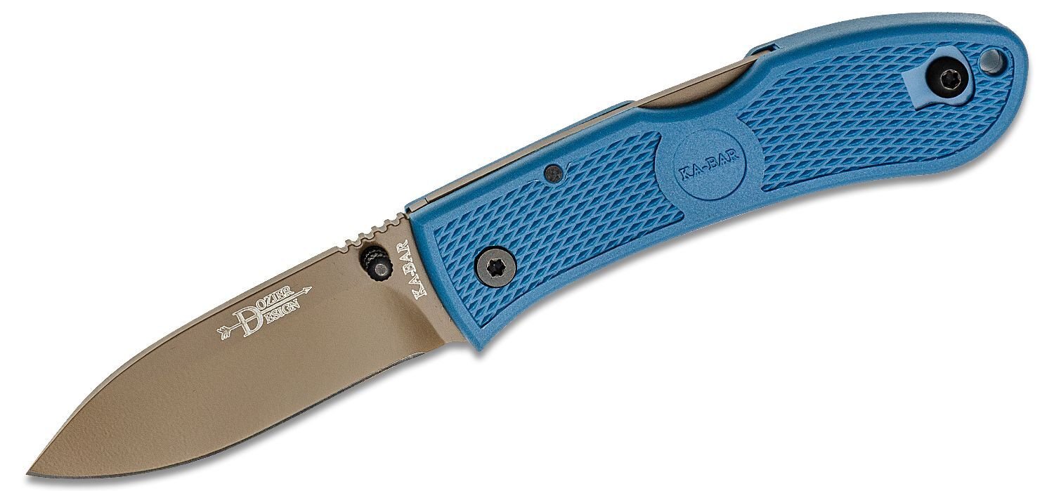 KA-BAR DOZIER FOLDING HUNTER, Tan d2 Ostrze, Niebieska Rękojeść Zytel KB-4062D2