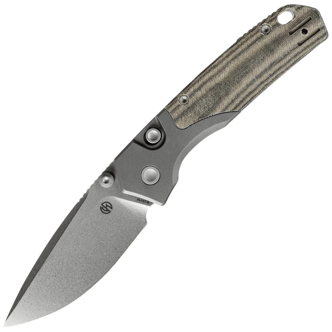 Vosteed Psyop 302 S35VN Stonewash, Zielony Norplex UltreX™ Micarta & Tytanowy Bolster