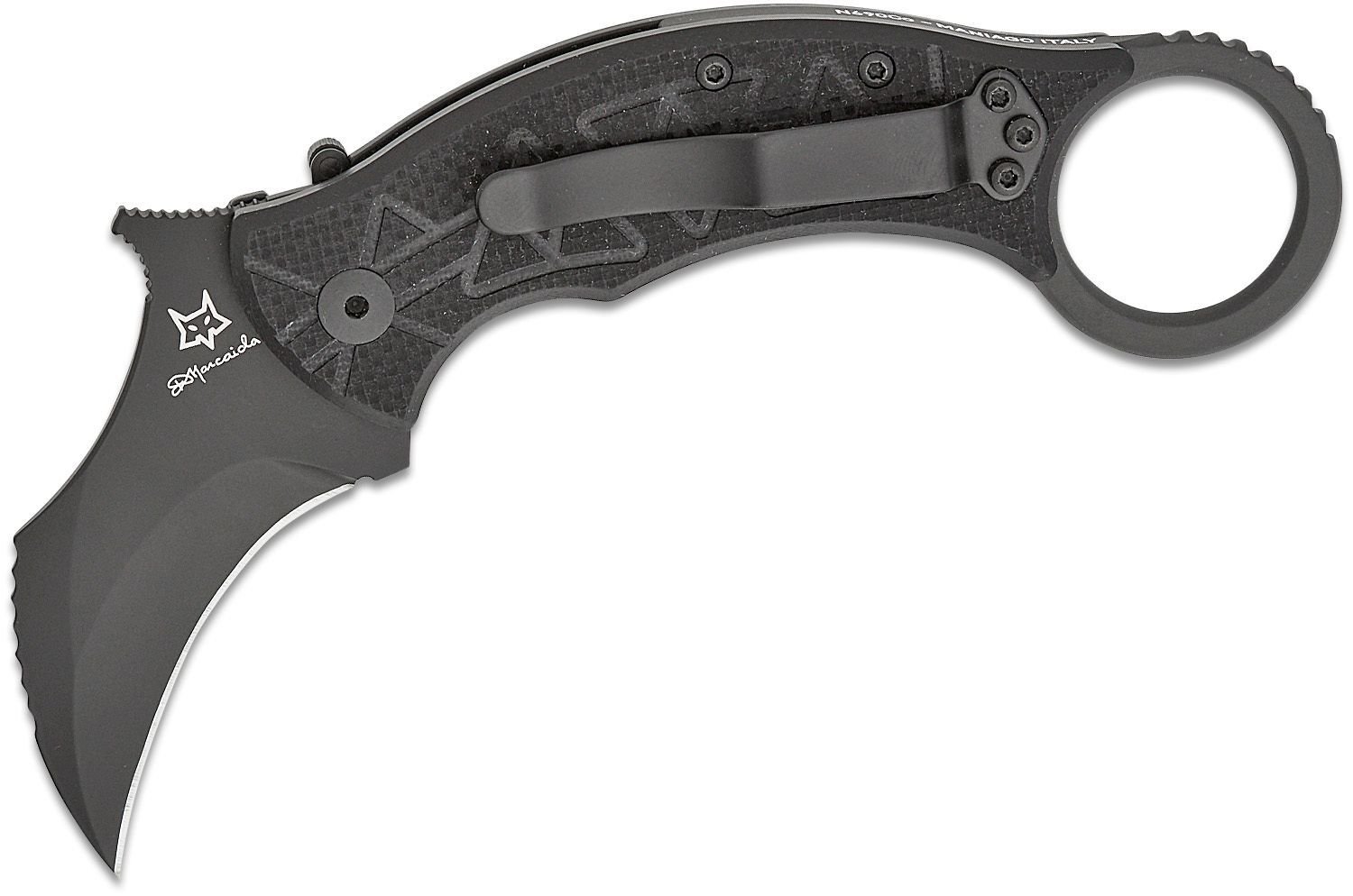 Fox Knives Doug Marcaida Tribal K Składany Karambit, Ostrze N690 TOP SHIELD, Czarna Rękojeść G10 FX-