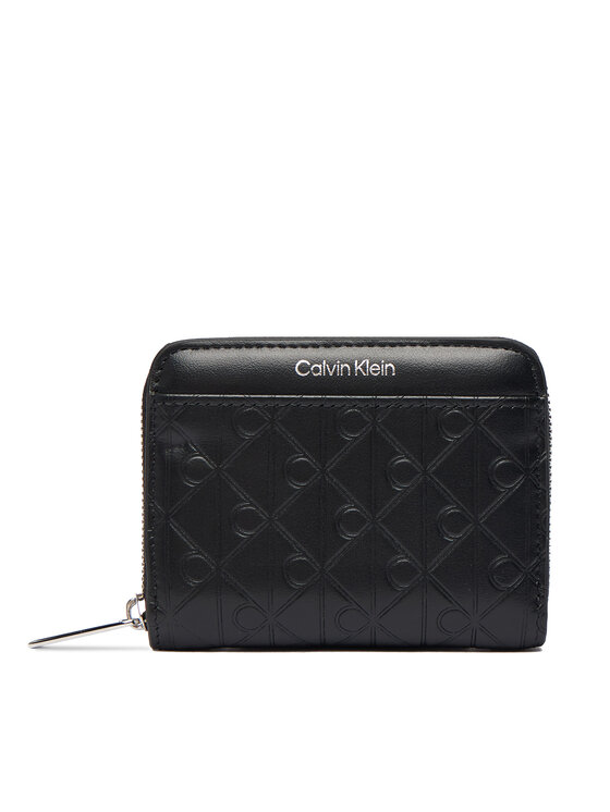 Calvin Klein Mały Portfel Damski Emblem Aop Embossed Zip Around LV04F1081G Czarny