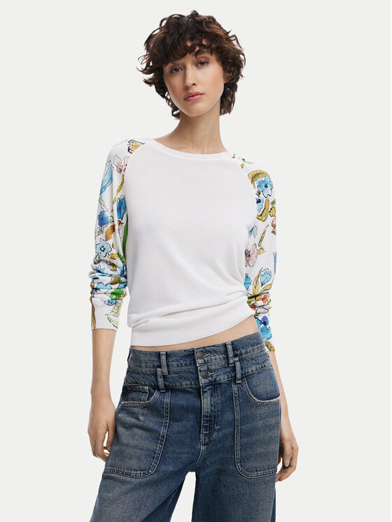 Desigual Sweter 25SWJF31 Biały Regular Fit