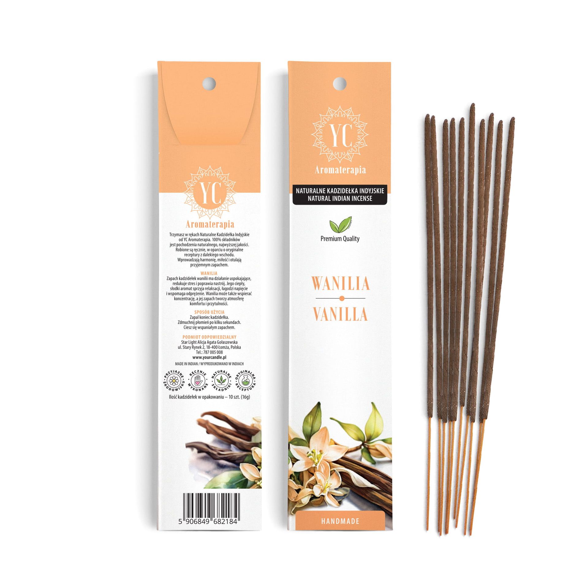 Your Candle, naturalne kadzidełka indyjskie, wanilia, 10 sztuk