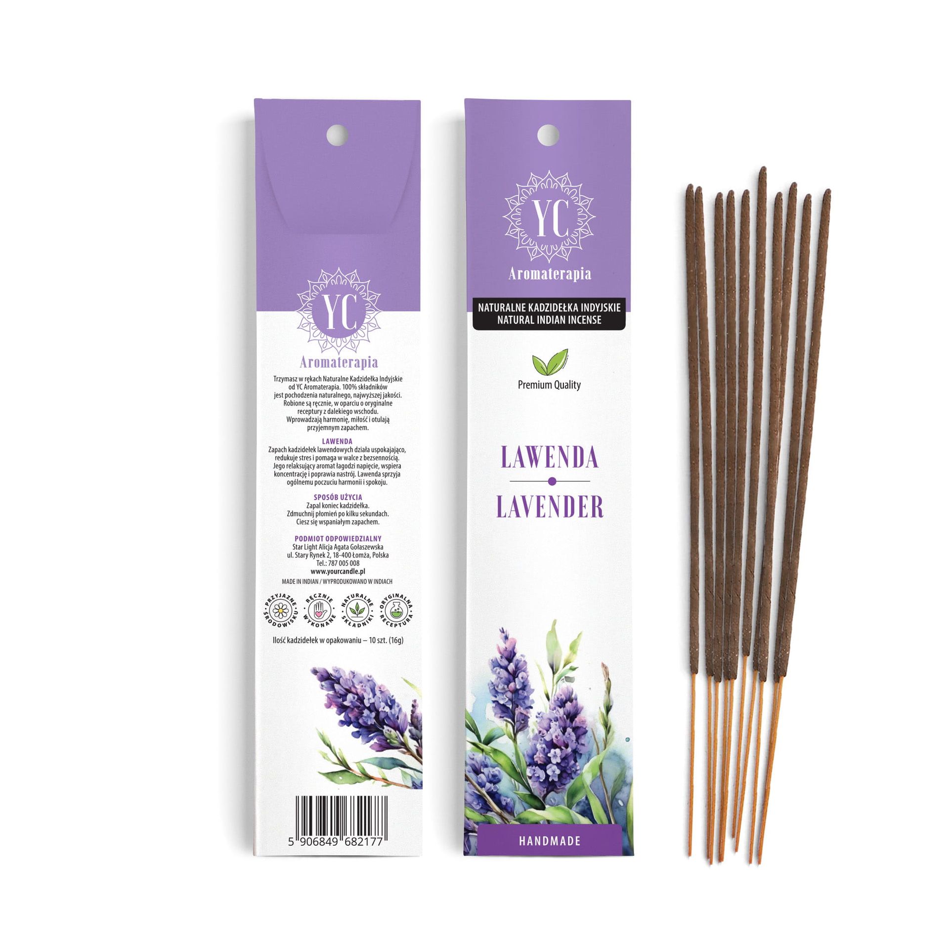 Your Candle, naturalne kadzidełka indyjskie, lawenda, 10 sztuk