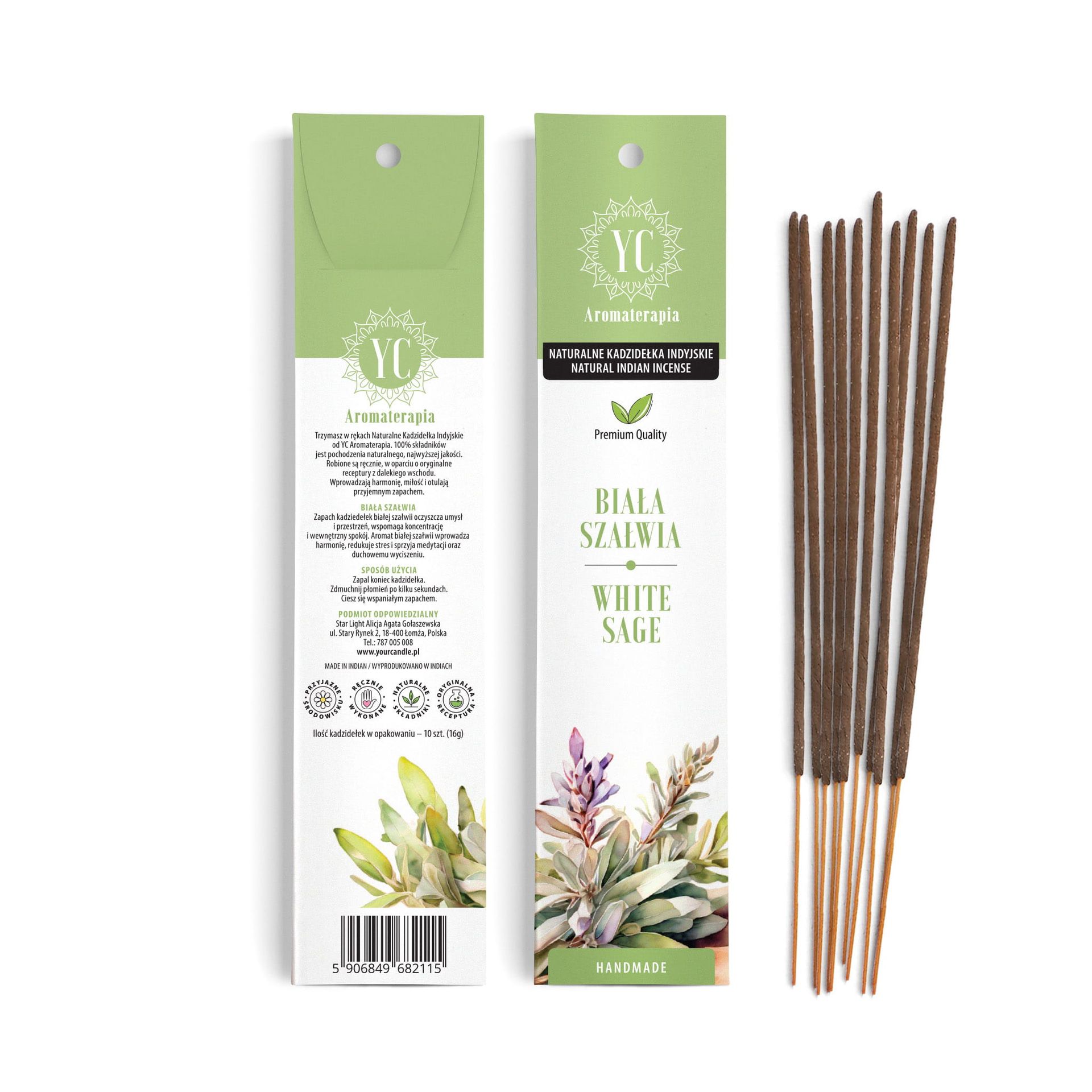 Your Candle, naturalne kadzidełka indyjskie, biała szałwia, 10 sztuk