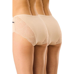 Figi damskie bawełniane (2pack) z wysokim stanem i koronką beżowe LPF 112 Key