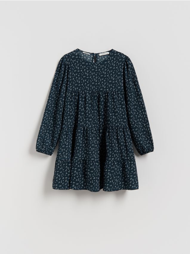Reserved - Wzorzysta sukienka - granatowy