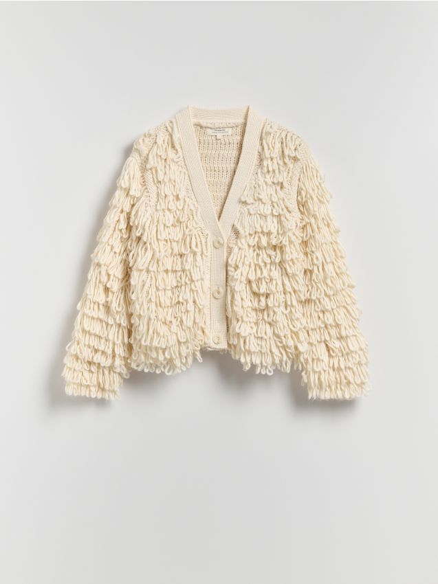 Reserved - Kardigan ze strukturalnym splotem - złamana biel