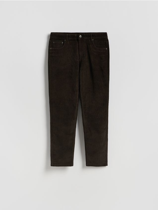 Reserved - Sztruksowe spodnie slim - ciemnobrązowy