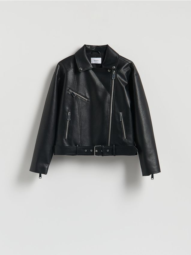 Reserved - Kurtka ramoneska z paskiem - czarny