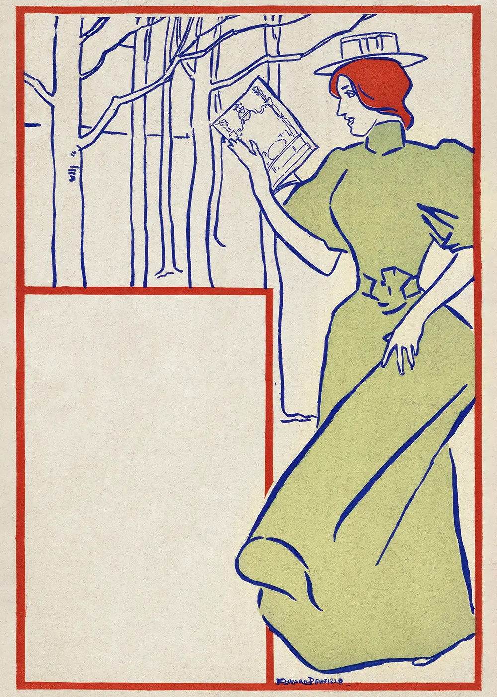 Plakat Kobieta w zielonej sukni czytająca książkę (1895)