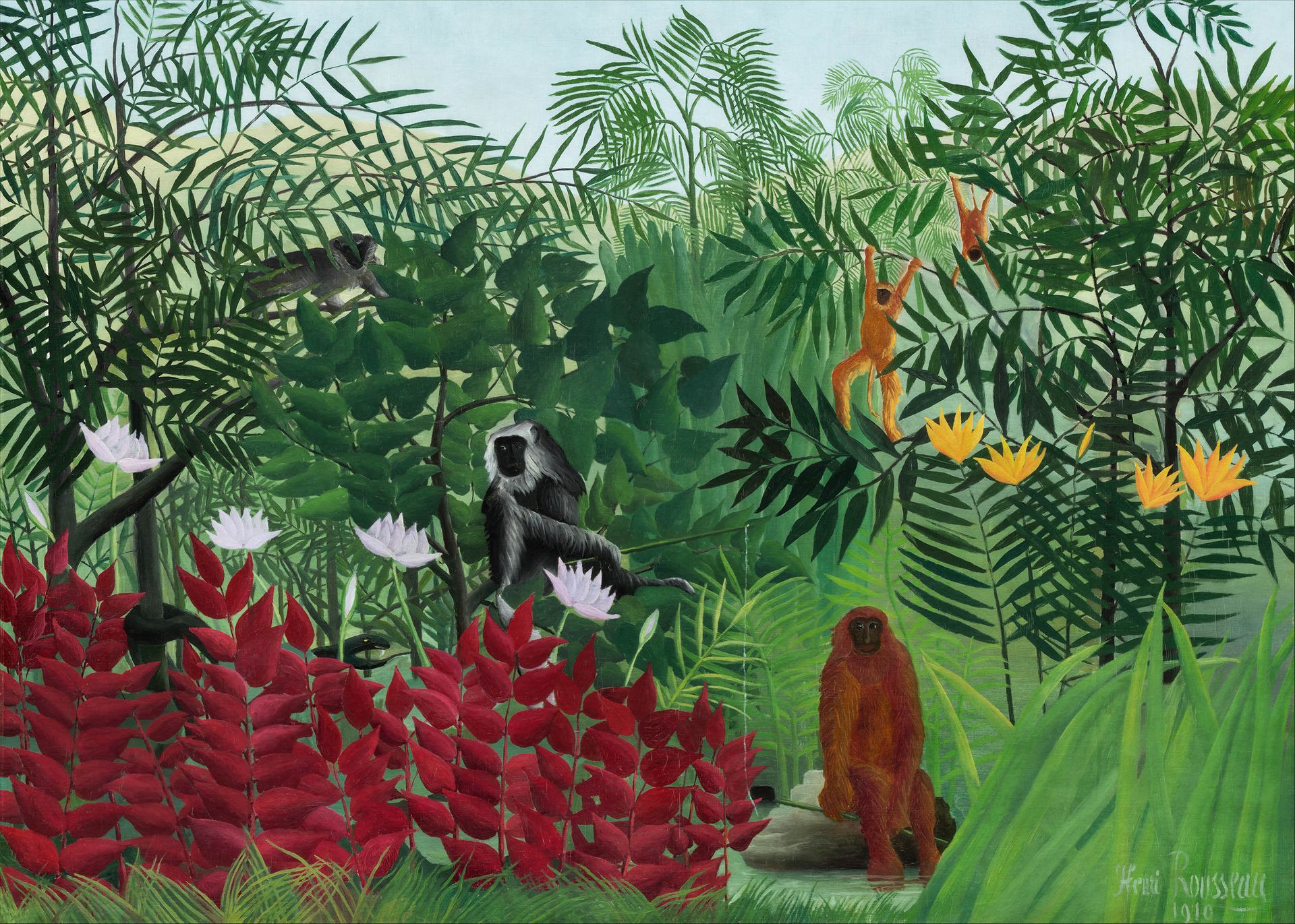 Plakat Małpy w dżungli Henri Rousseau tropikalny naiwny