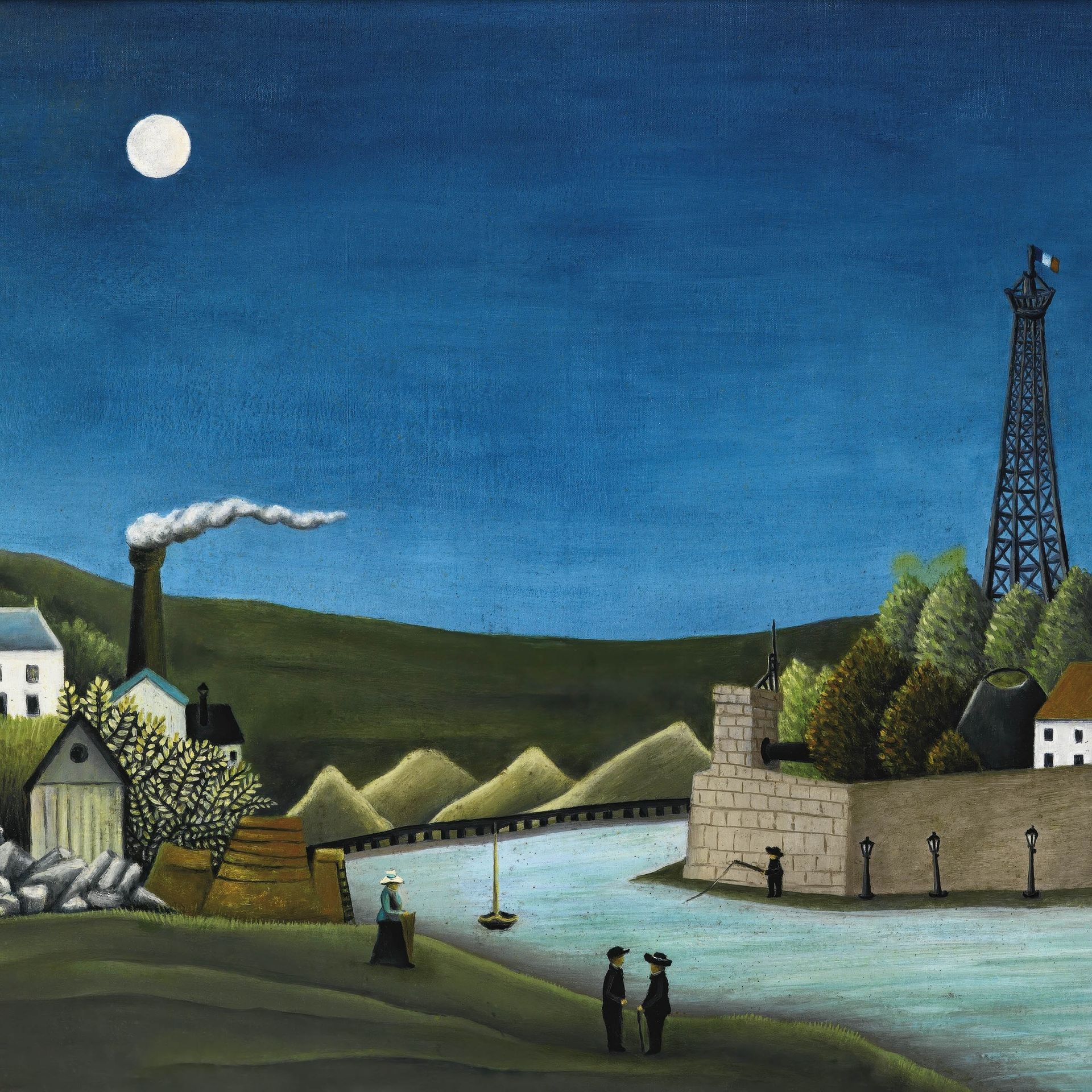 Plakat Sekwana w Suresnes Henri Rousseau nocny pejzaż z wieżą Eiffla