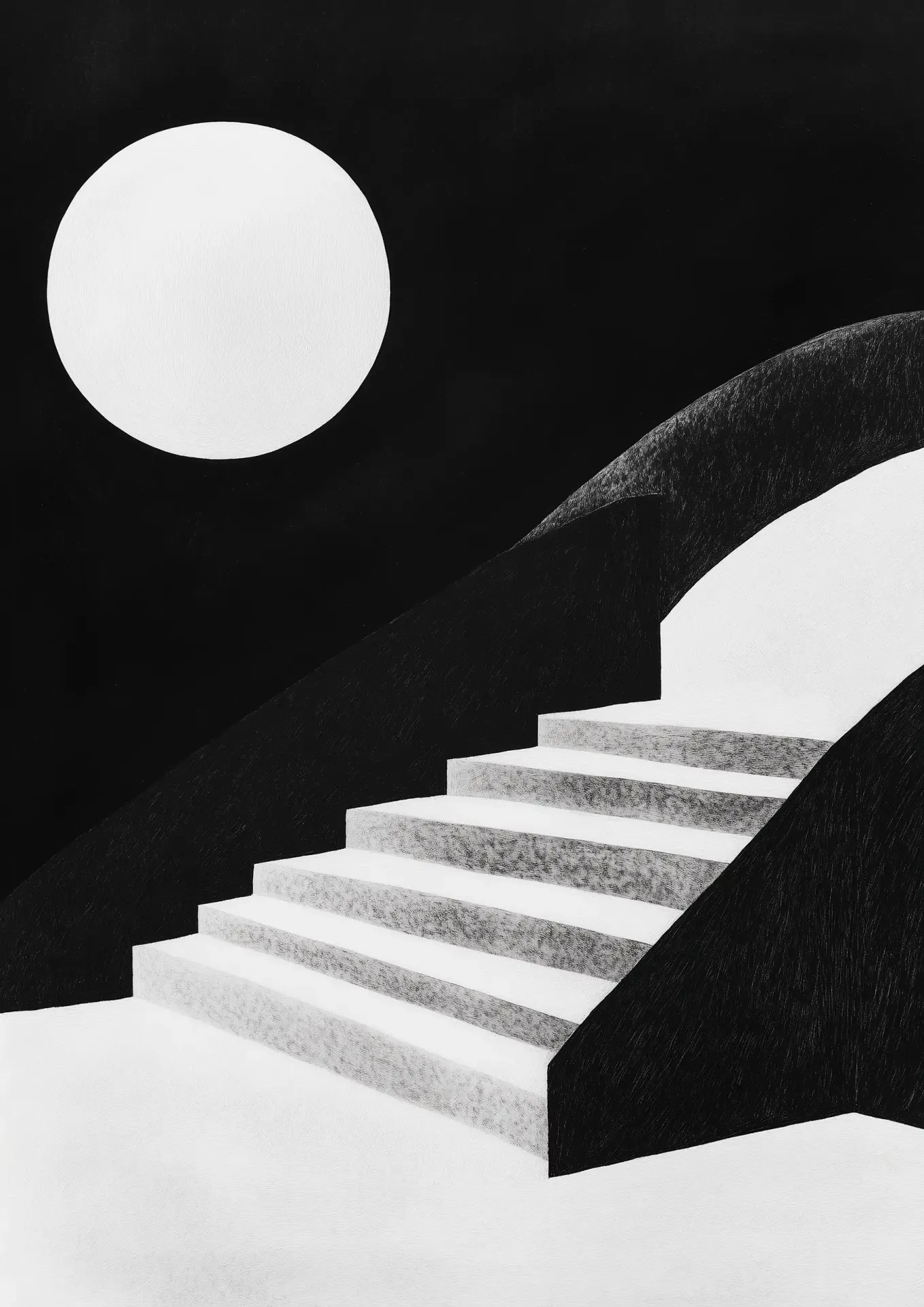 Plakat czarno-biały do salonu Schody w blasku księżyca