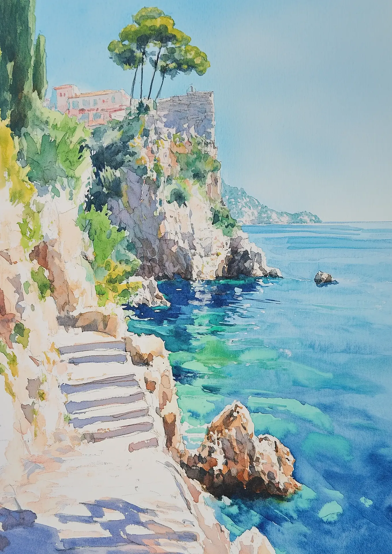 Plakat Śródziemnomorski krajobraz z klifami i zatoką