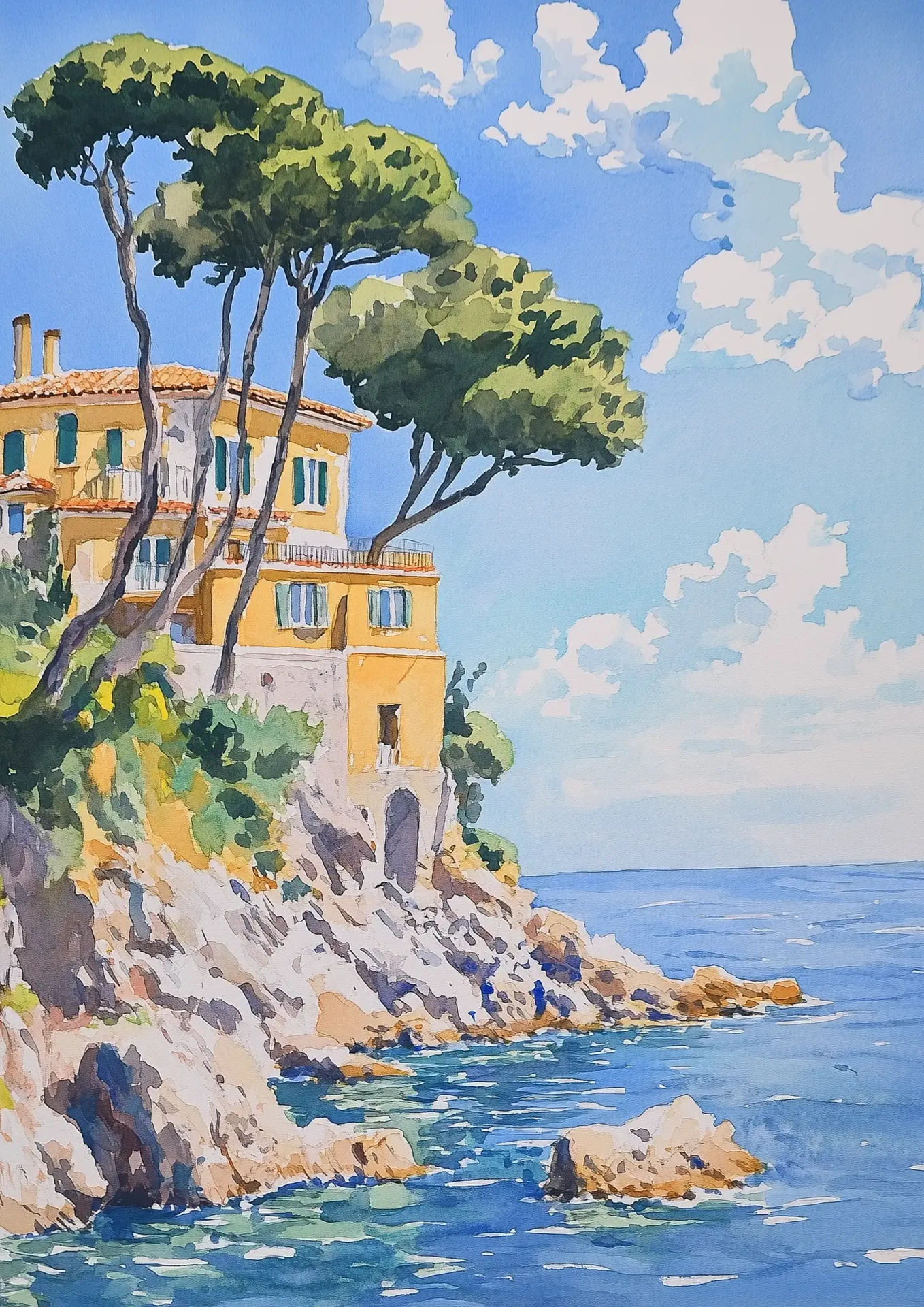 Plakat Włochy Portofino Malownicze domy nad morzem