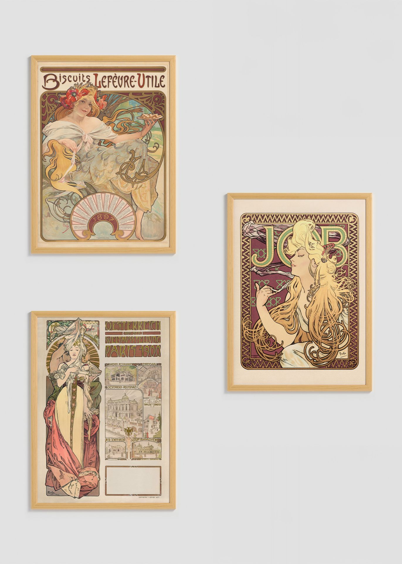 Zestaw 3 plakatów Alfons Mucha: Job, Biscuits Lefèvre-Utile, Wystawa Światowa Paryż 1900