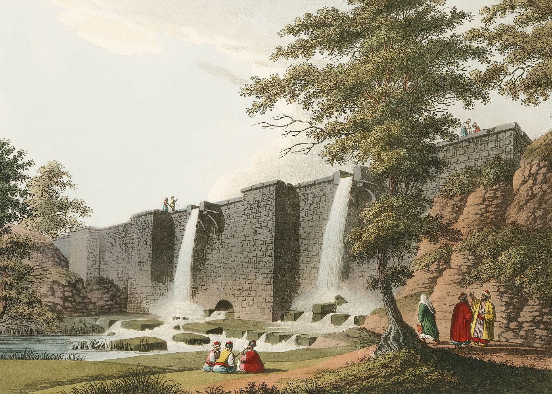 Plakat Osmańska tama Luigi Mayer orientalna akwaforta