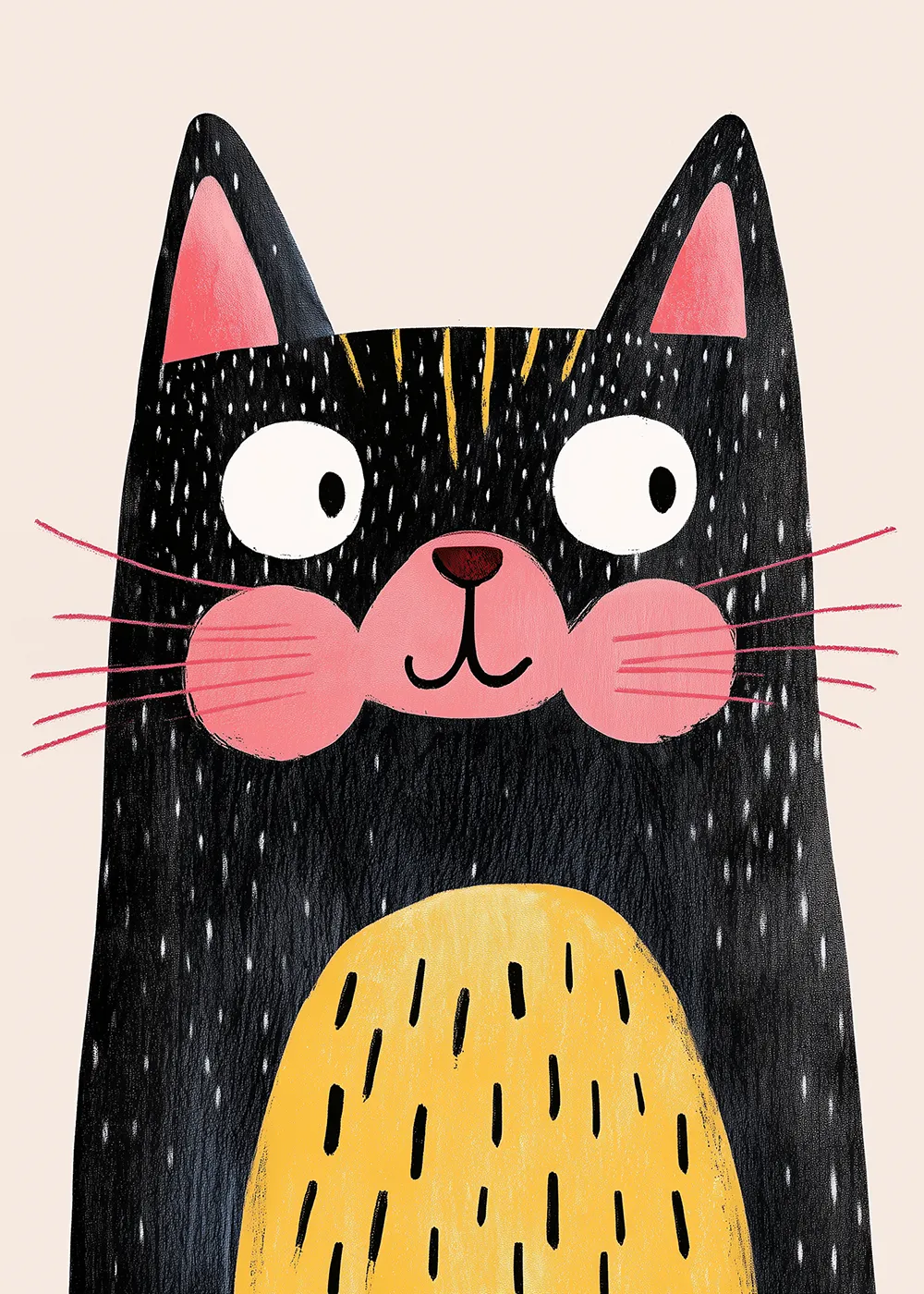 Plakat Kot boho czarno-różowo-żółty