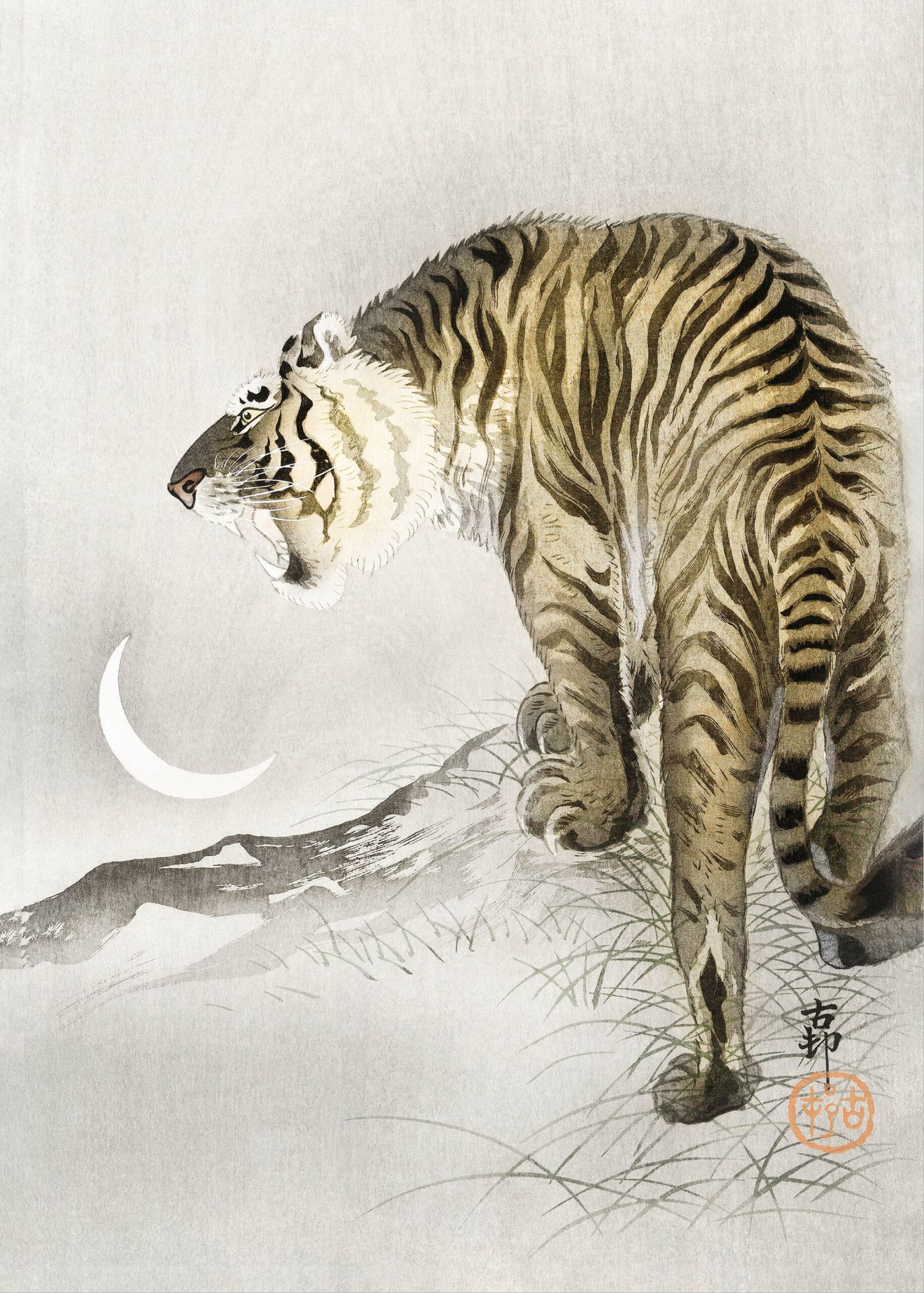 Plakat tygrys japoński drzeworyt Ohara Koson